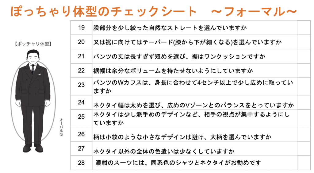 タカギ式6ポイントメソッド　体型別チェックシート